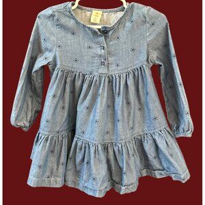 Tucker + Tate Girls Tiered Chambray Cottagecore Dress 18M Long Sleeve Preppy